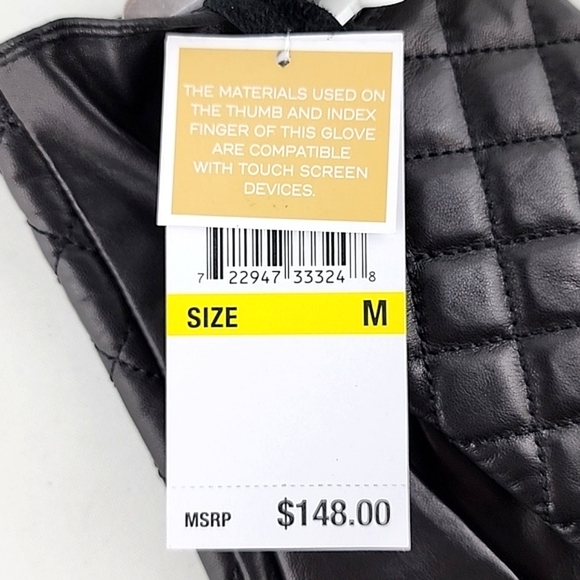 NWT Michael Kors Women Black Quilted Leather Gloves Touch Screen Compatible Sz M - Picture 6 of 9